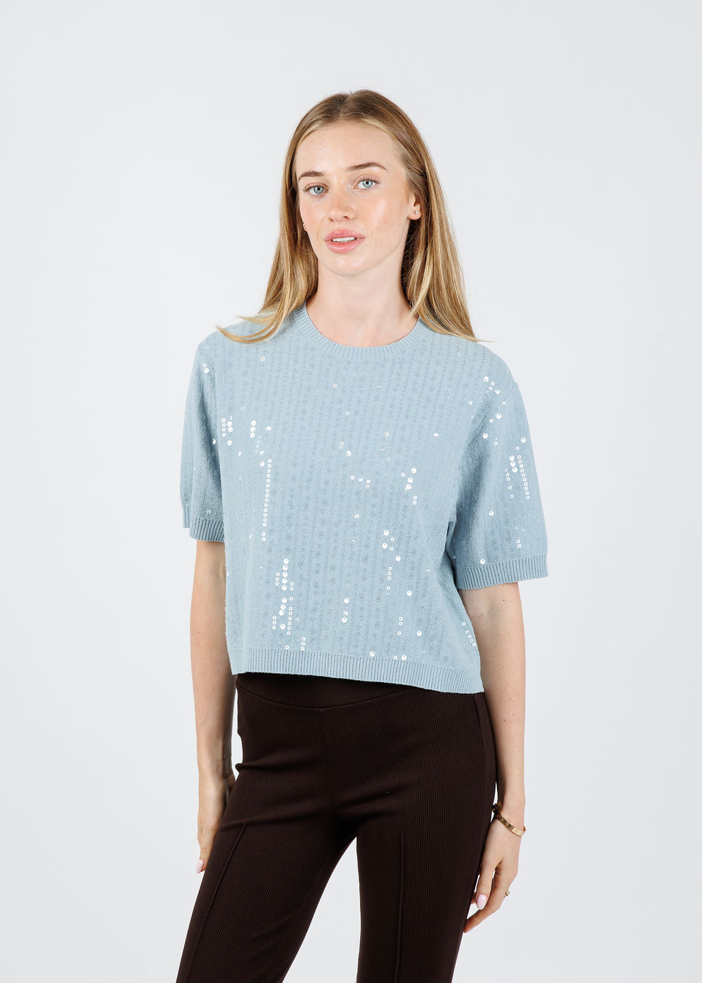 Marella Depend Sequin Tee in Water available at Barbara Katz