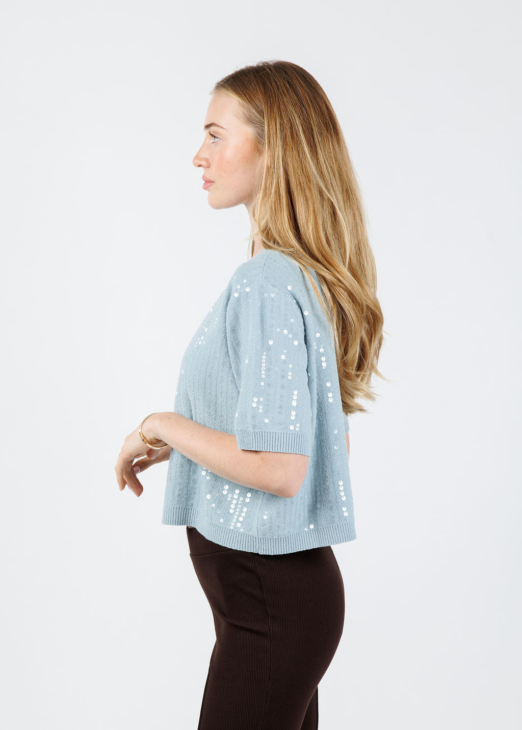 Marella Depend Sequin Tee in Water available at Barbara Katz