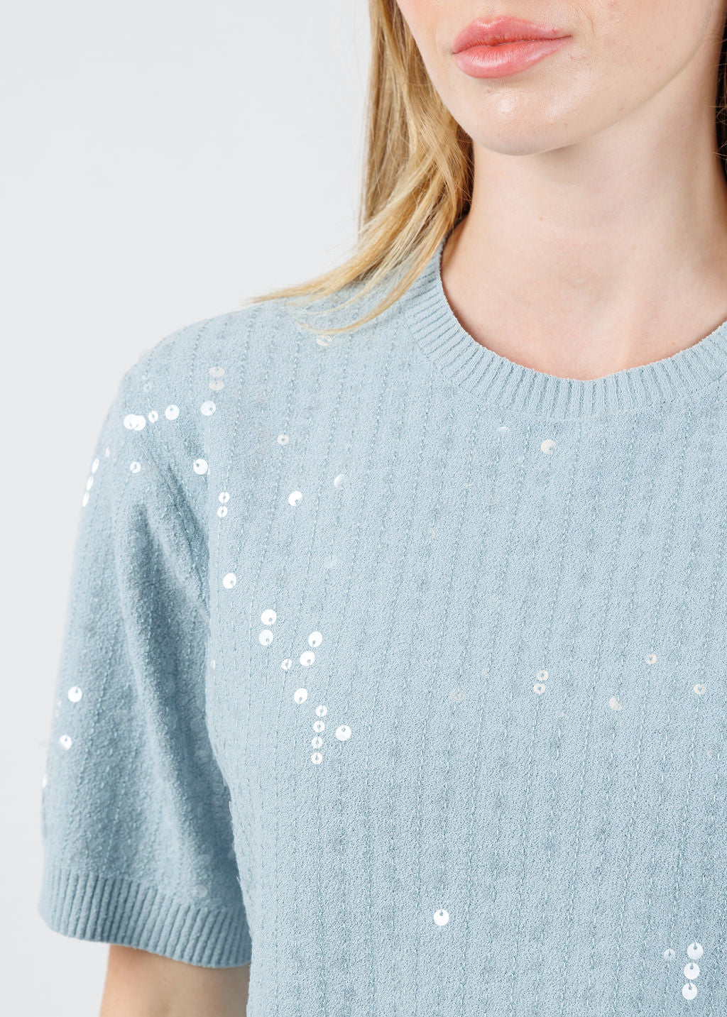 Marella Depend Sequin Tee in Water available at Barbara Katz