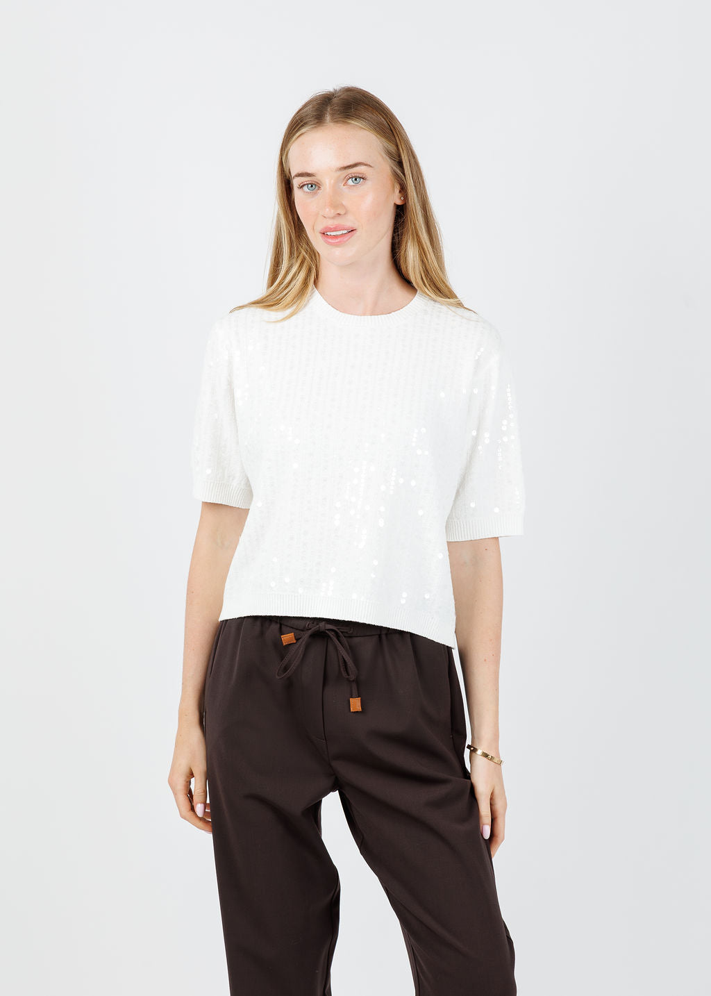 Marella Depend Sequin Tee in White available at Barbara Katz