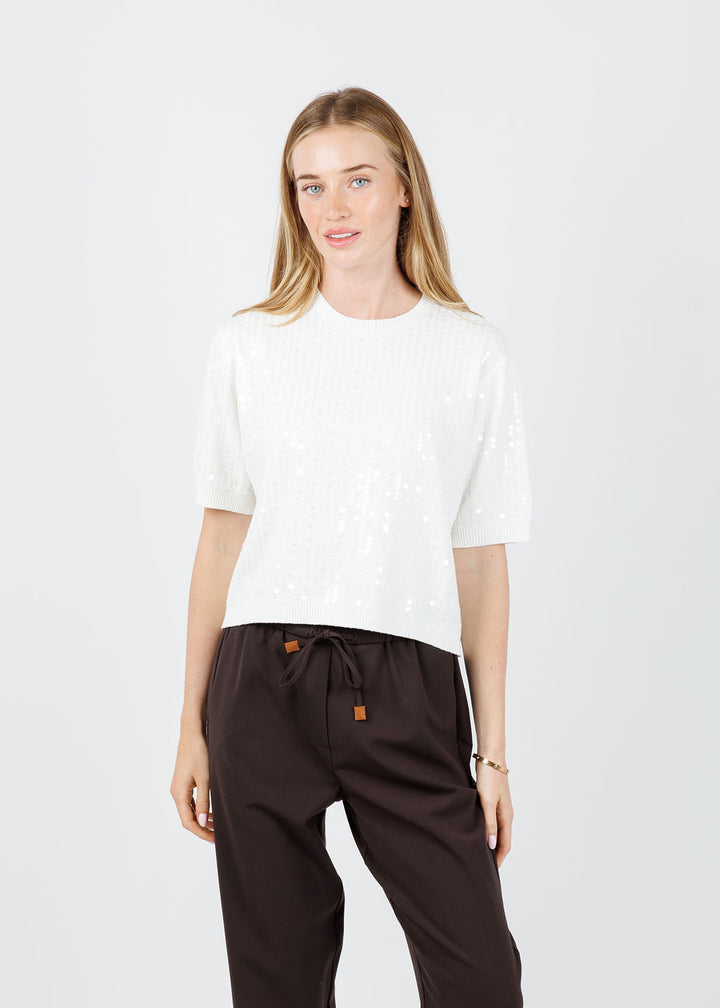 Marella Depend Sequin Tee in White available at Barbara Katz