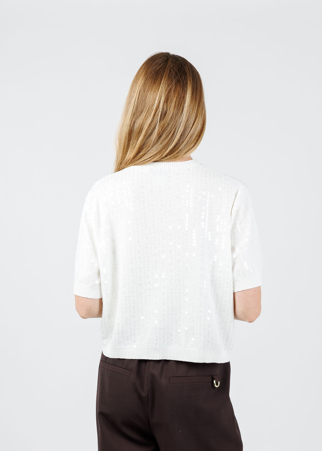 Marella Depend Sequin Tee in White available at Barbara Katz