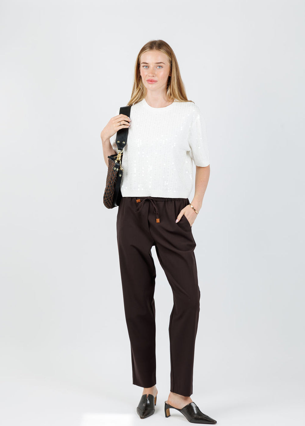 Marella Depend Sequin Tee in White available at Barbara Katz