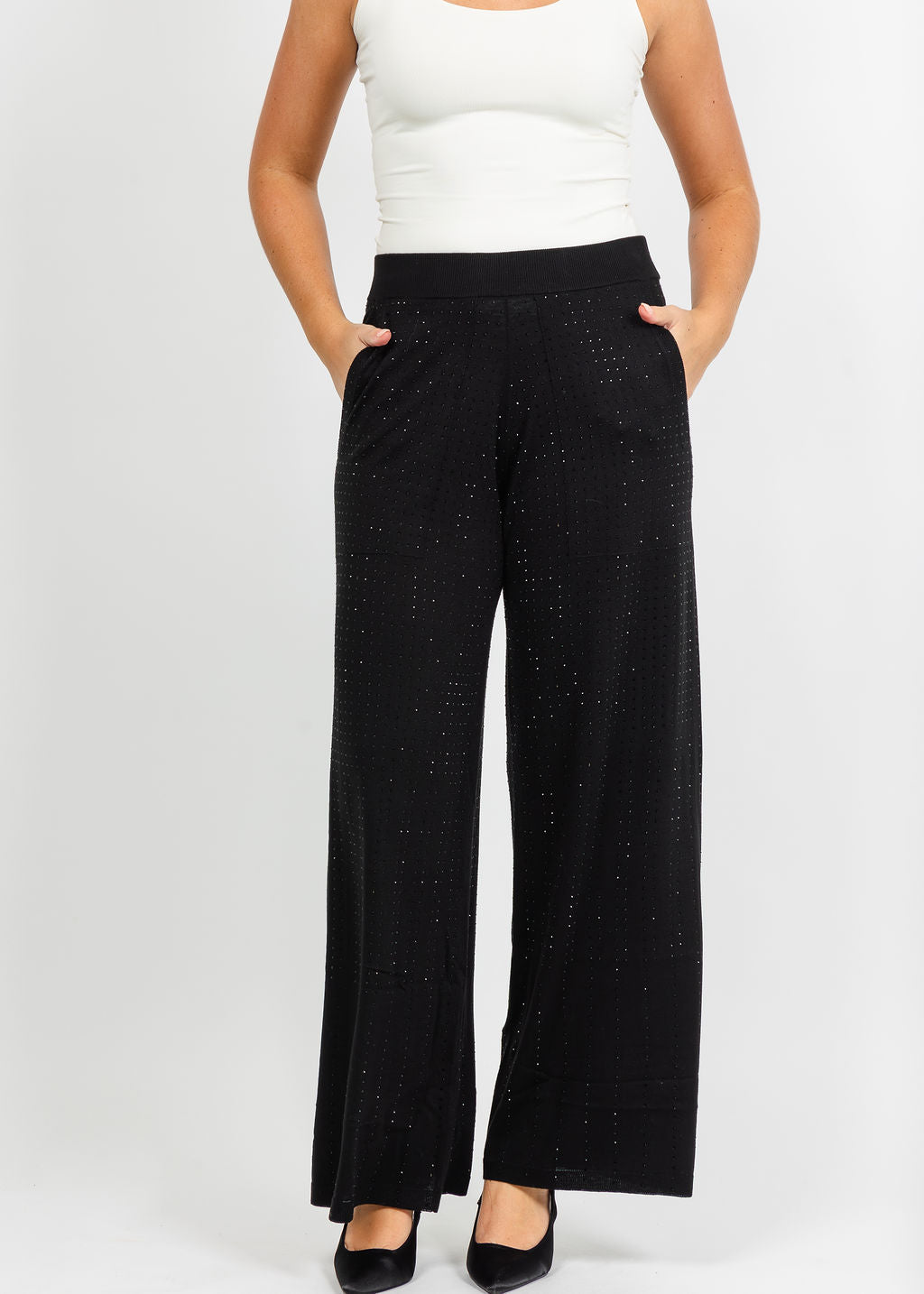Marella Fiero Pull-On Sequin Pant in Black available at Barbara Katz