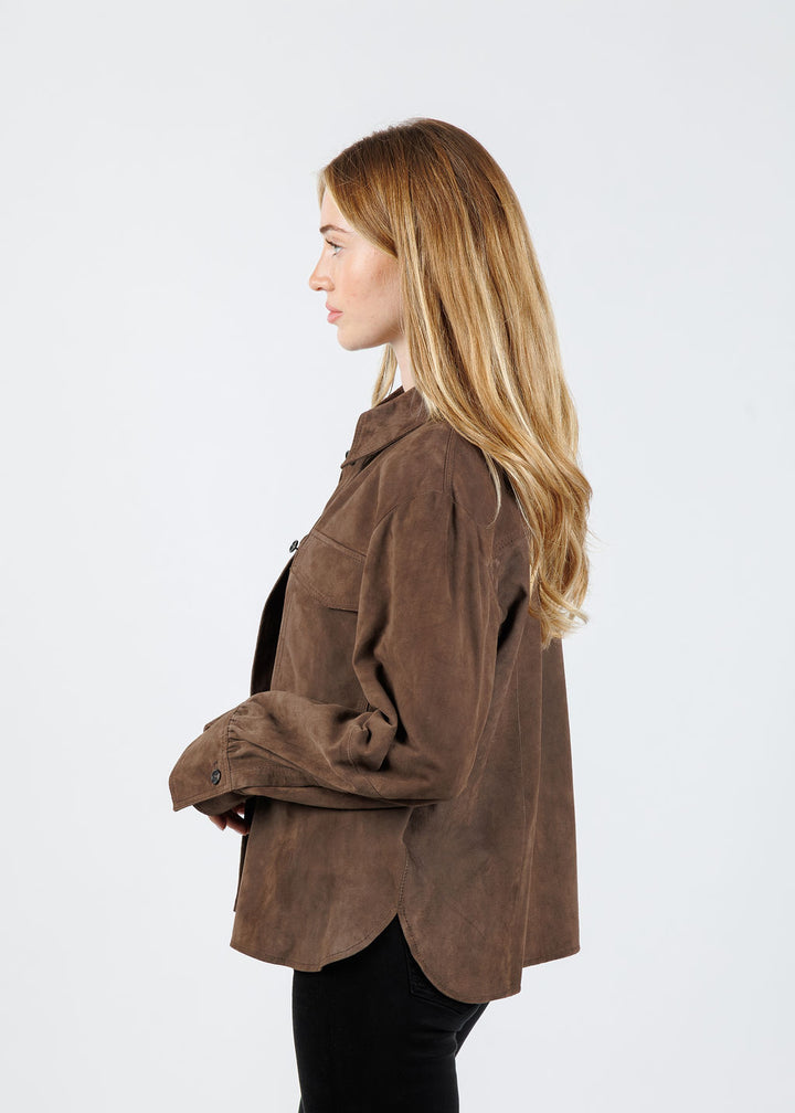 Marella Gioco Suede Jacket in Brown available at Barbara Katz