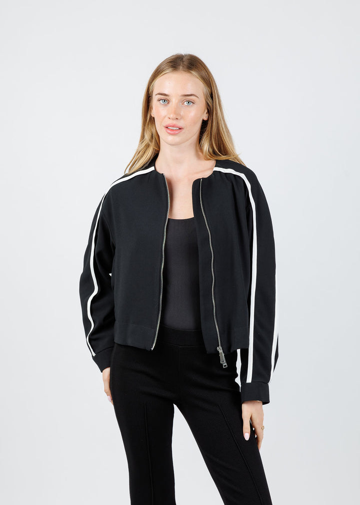 Marella Libage Satin Bomber Jacket in Black available at Barbara Katz