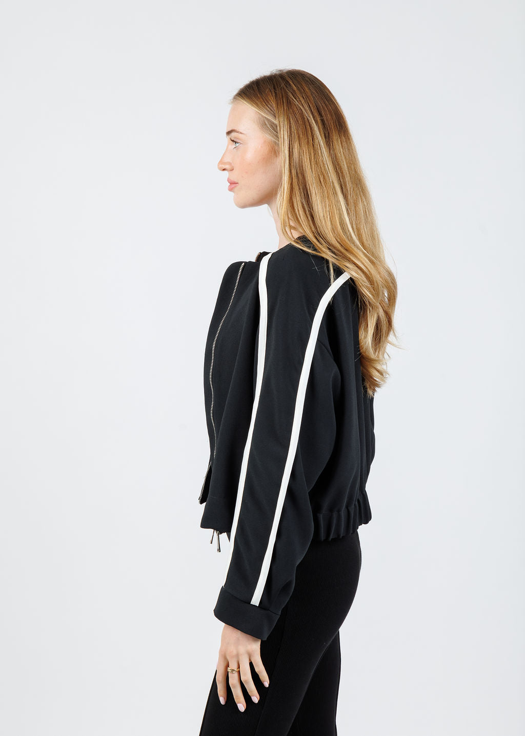 Marella Libage Satin Bomber Jacket in Black available at Barbara Katz