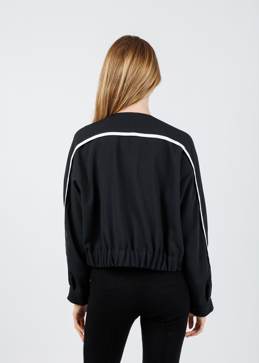 Marella Libage Satin Bomber Jacket in Black available at Barbara Katz