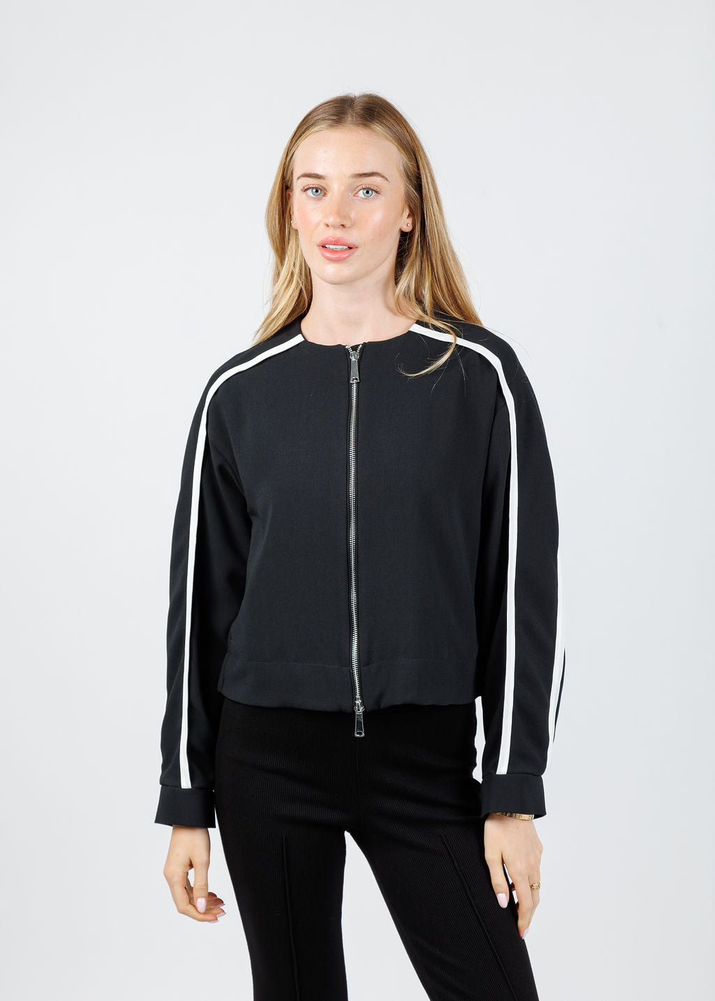 Marella Libage Satin Bomber Jacket in Black available at Barbara Katz