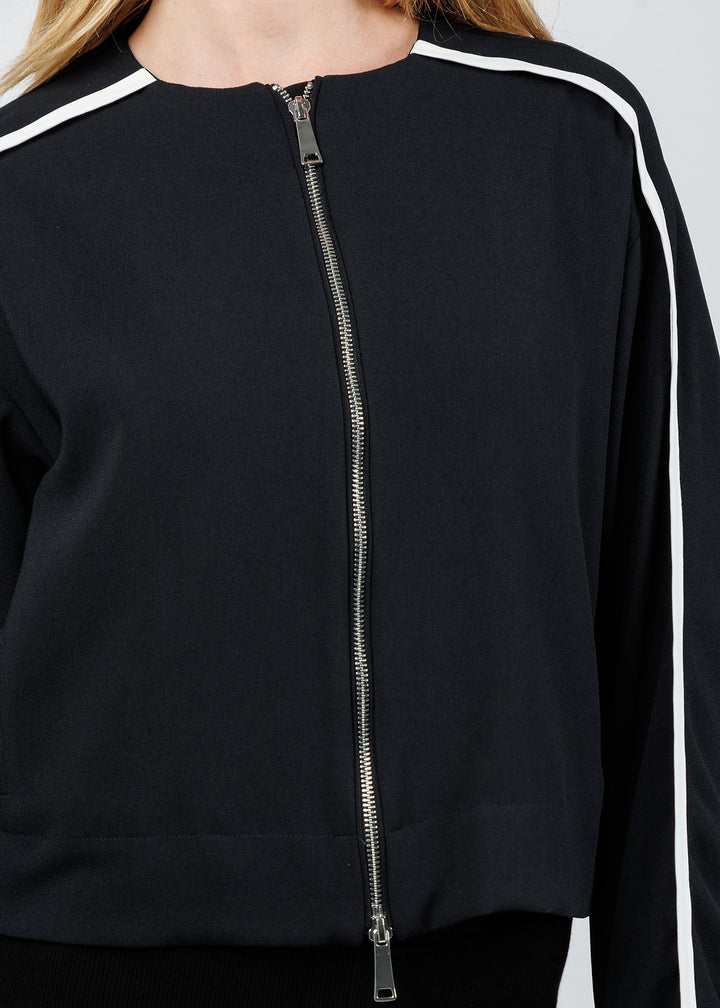 Marella Libage Satin Bomber Jacket in Black available at Barbara Katz