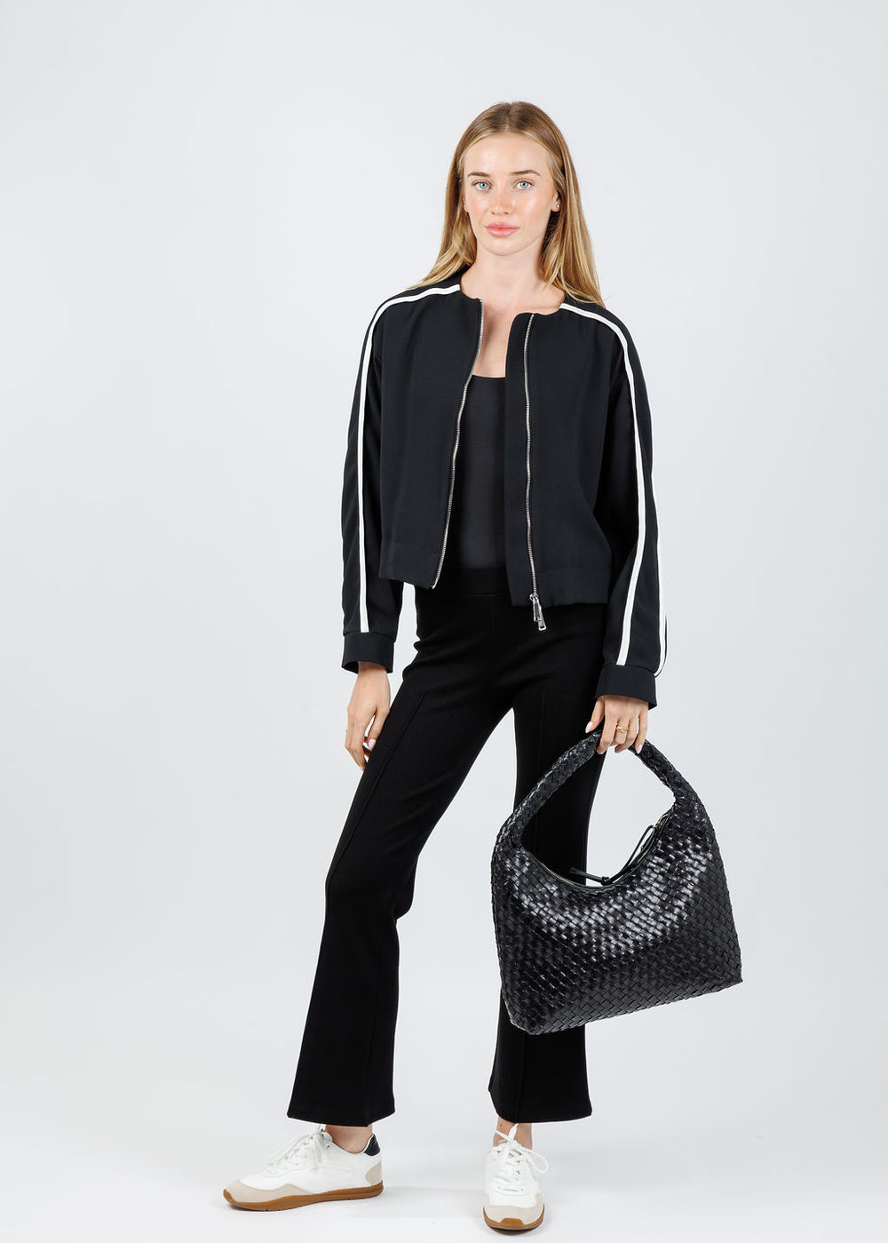 Marella Libage Satin Bomber Jacket in Black available at Barbara Katz
