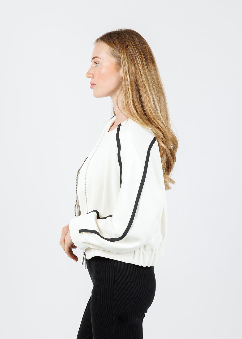 Marella Libage Satin Bomber Jacket in Wool White available at Barbara Katz