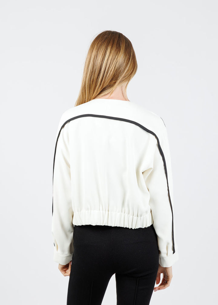 Marella Libage Satin Bomber Jacket in Wool White available at Barbara Katz