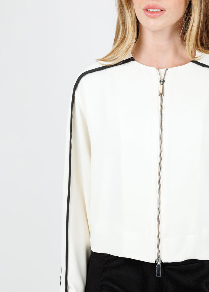Marella Libage Satin Bomber Jacket in Wool White available at Barbara Katz