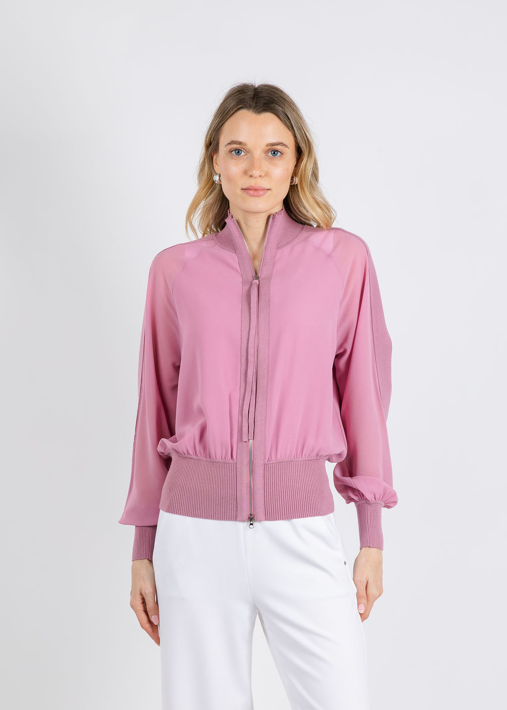 Marella Mllgufo Sporty Georgette Blouson Jacket in Hydrangea available at Barbara Katz