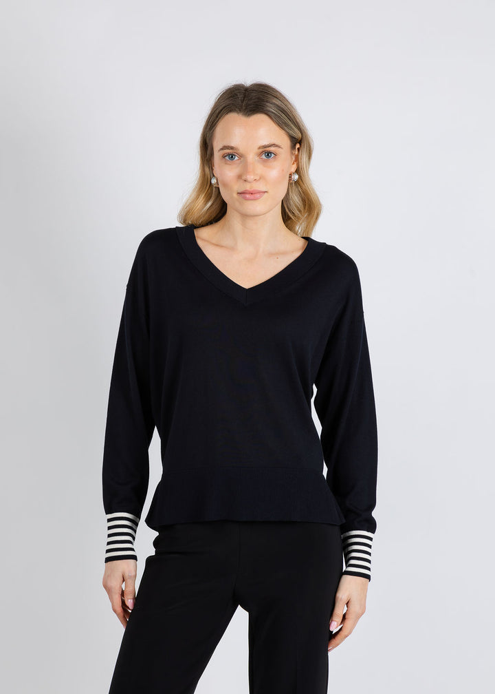 Marella Mlspolo V-neck Sweater in Black/Cream available at Barbara Katz