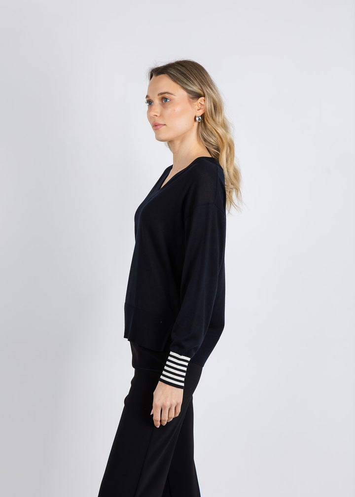 Marella Mlspolo V-neck Sweater in Black/Cream available at Barbara Katz