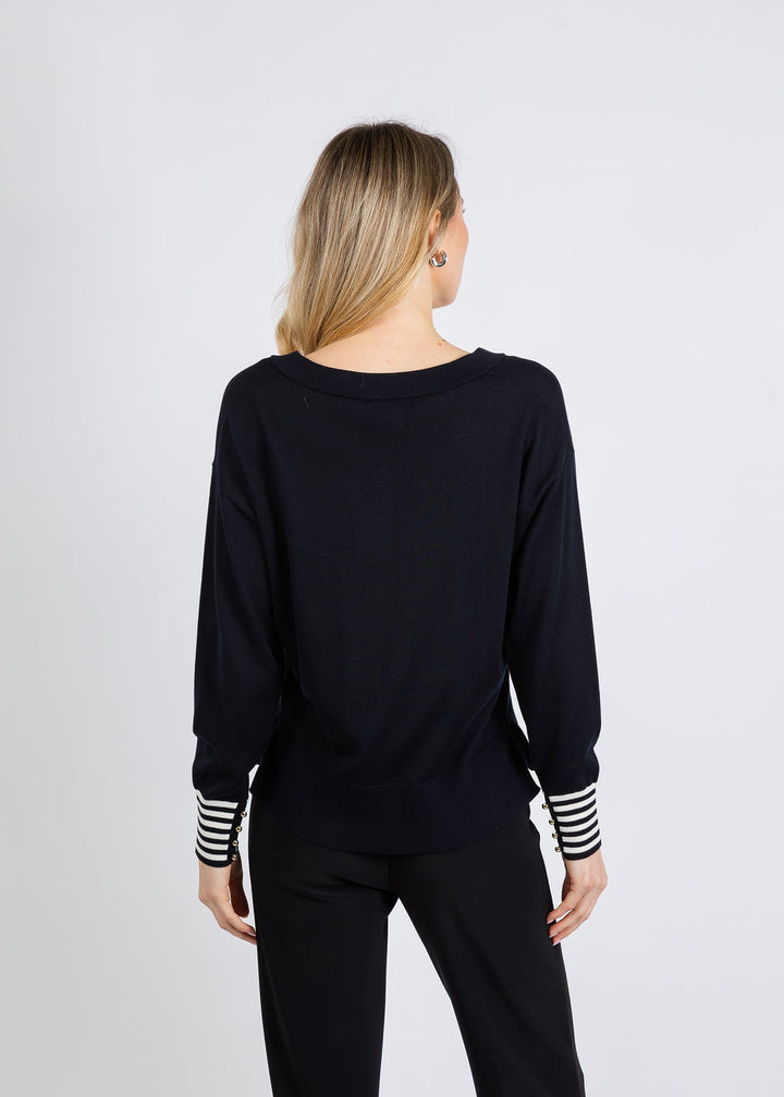 Marella Mlspolo V-neck Sweater in Black/Cream available at Barbara Katz