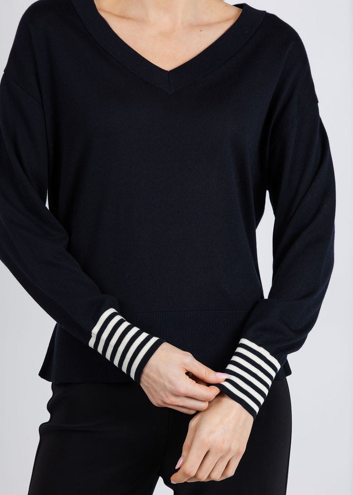 Marella Mlspolo V-neck Sweater in Black/Cream available at Barbara Katz