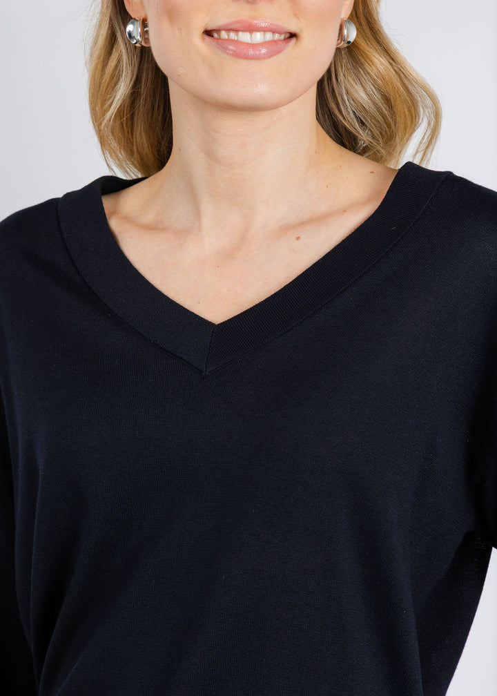 Marella Mlspolo V-neck Sweater in Black/Cream available at Barbara Katz