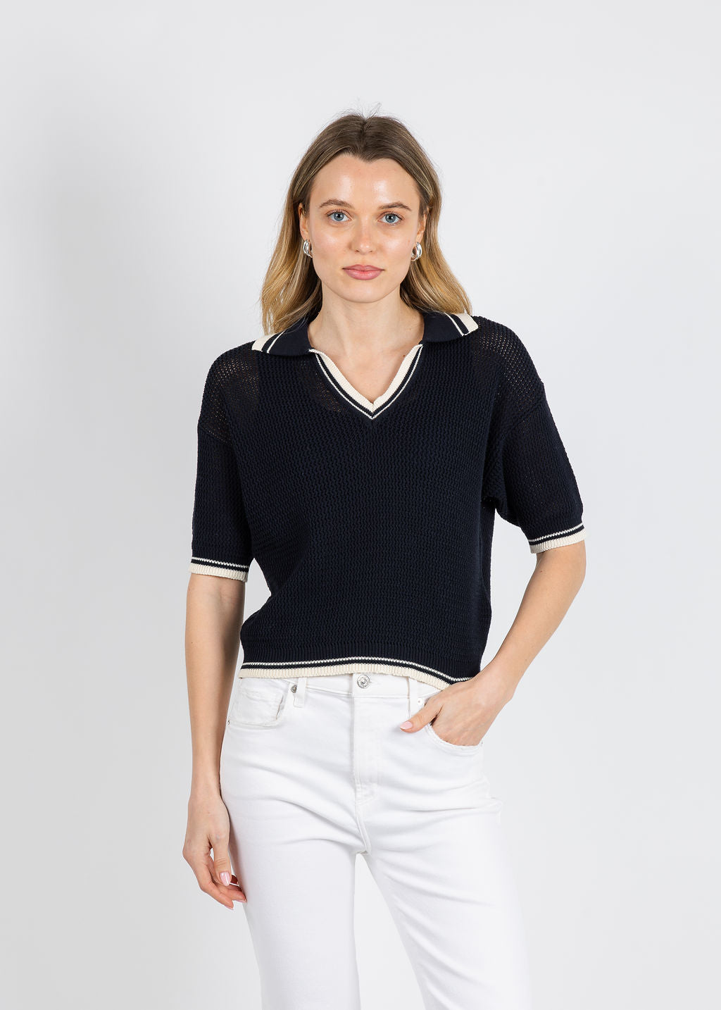 Marella Mslembi Polo Sweater in Navy available at Barbara Katz
