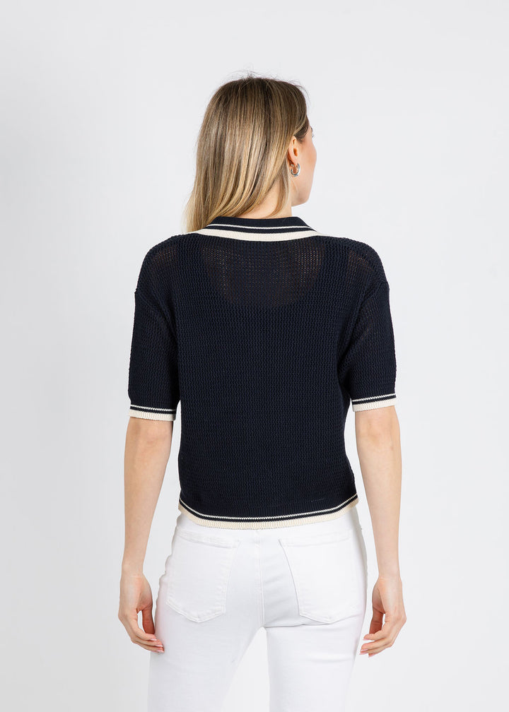 Marella Mslembi Polo Sweater in Navy available at Barbara Katz