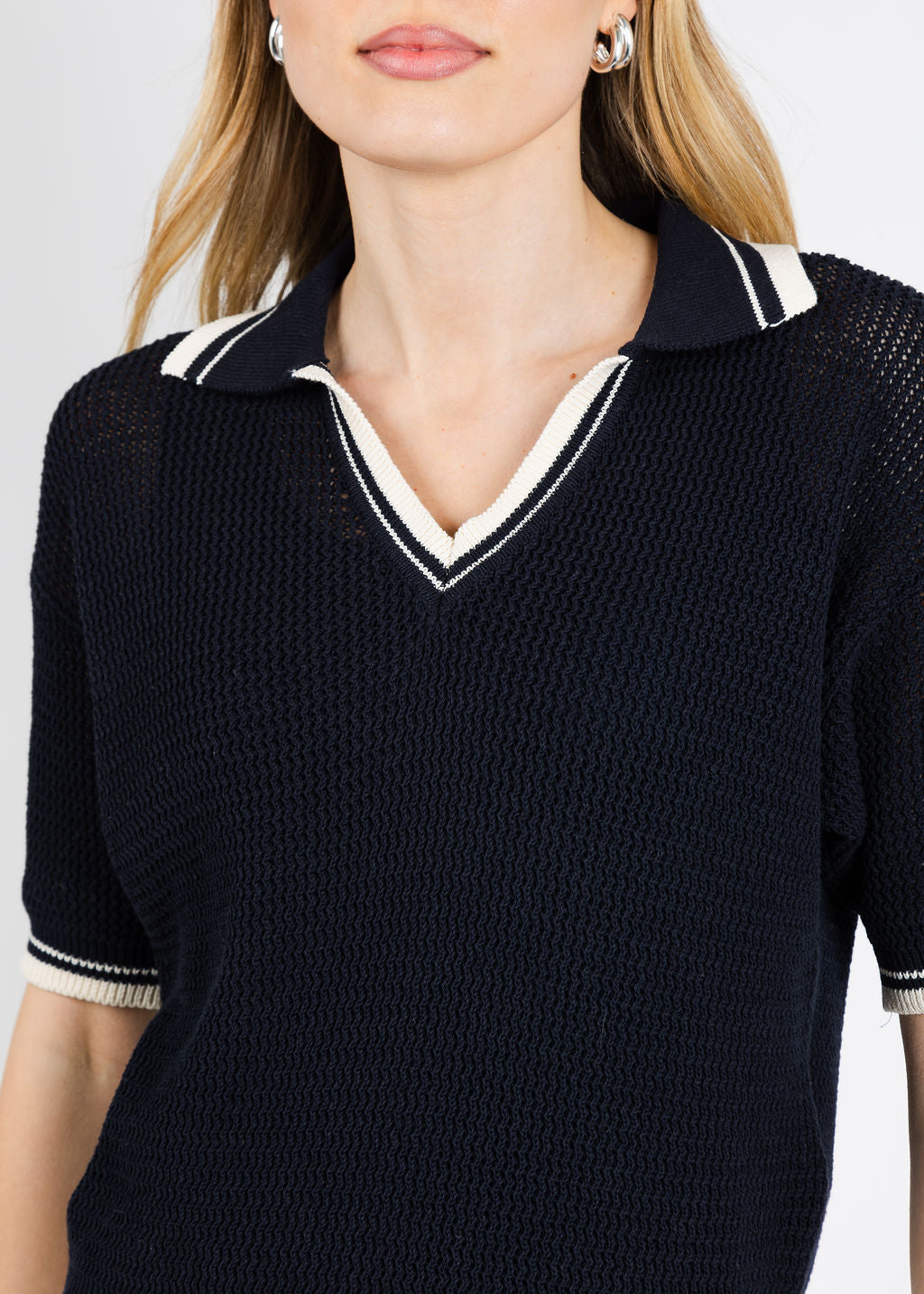 Marella Mslembi Polo Sweater in Navy available at Barbara Katz
