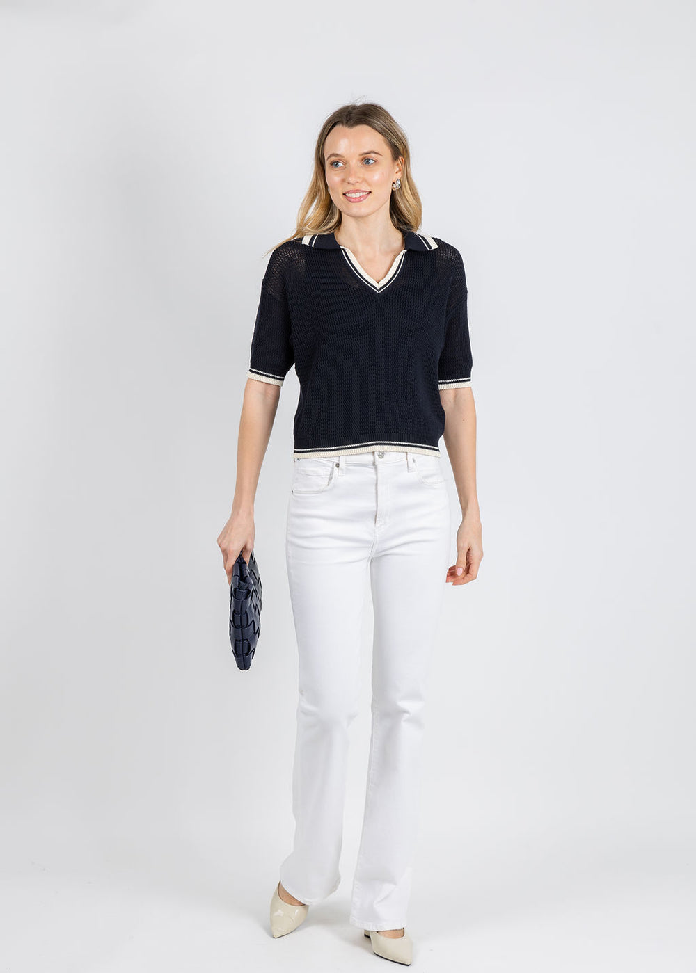 Marella Mslembi Polo Sweater in Navy available at Barbara Katz
