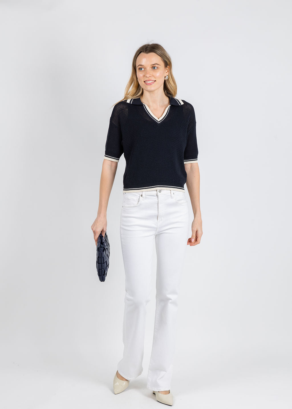 Marella Mslembi Polo Sweater in Navy available at Barbara Katz