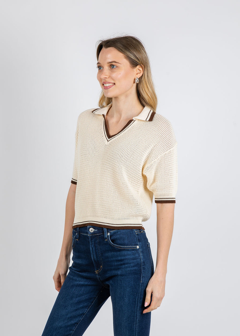Marella Mslembi Polo Sweater in Wool White available at Barbara Katz