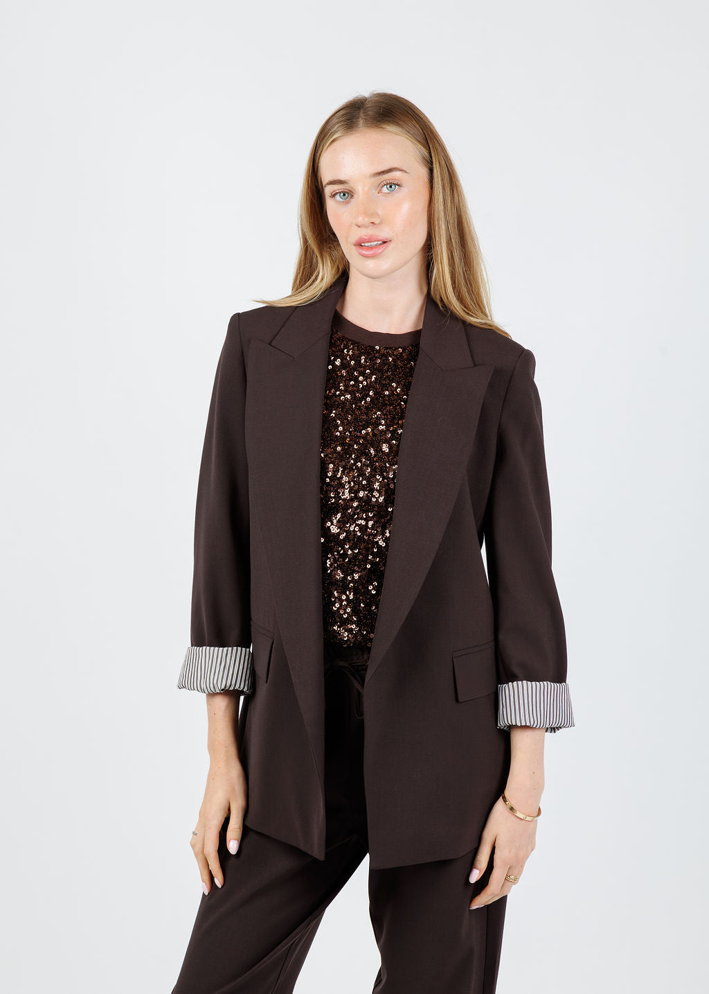 Marella Nova Stretch Blazer in Brown available at Barbara Katz