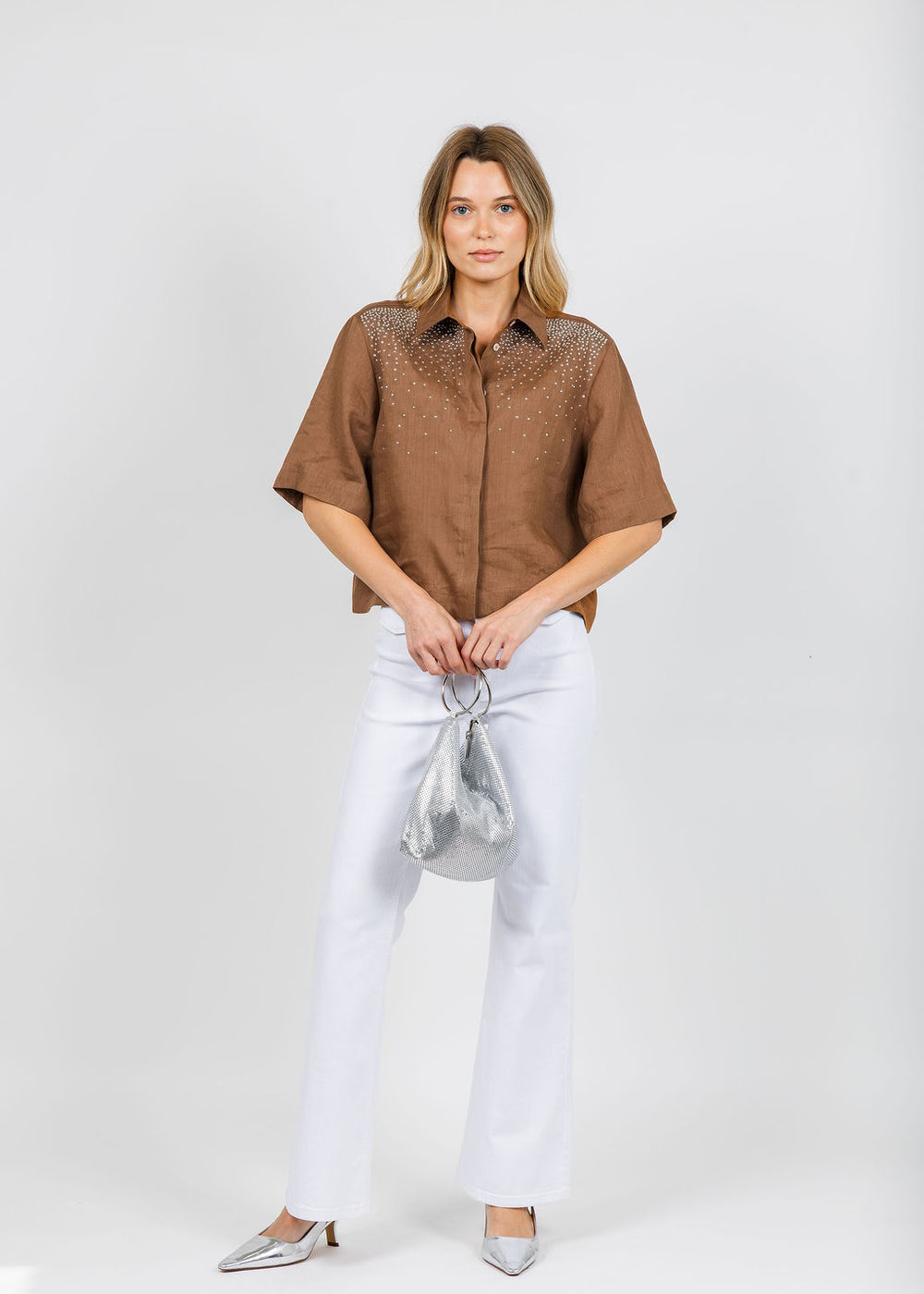 Marella Origine Shirt in Tobacco Brown available at Barbara Katz