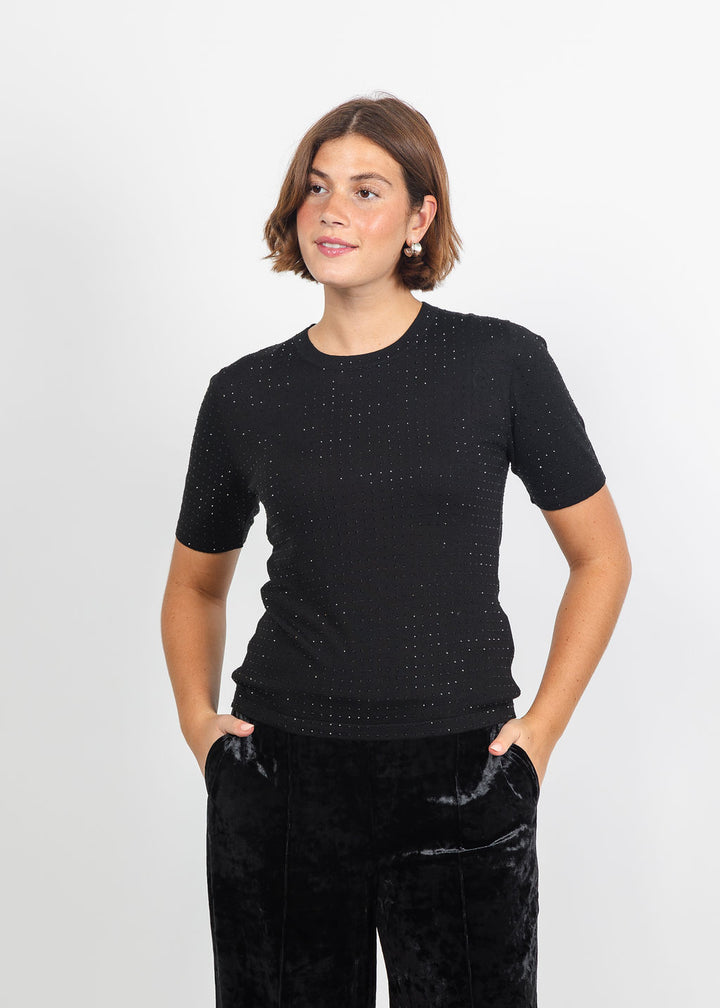 Marella Pacche Sequin Tee in Black available at Barbara Katz
