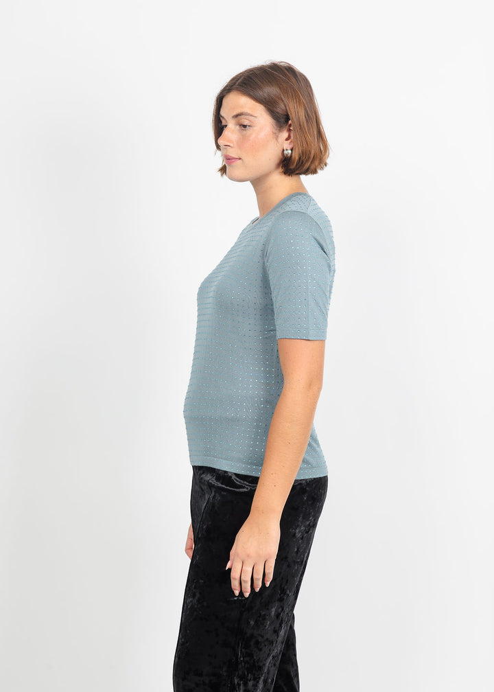 Marella Pacche Sequin Tee in Light Blue available at Barbara Katz