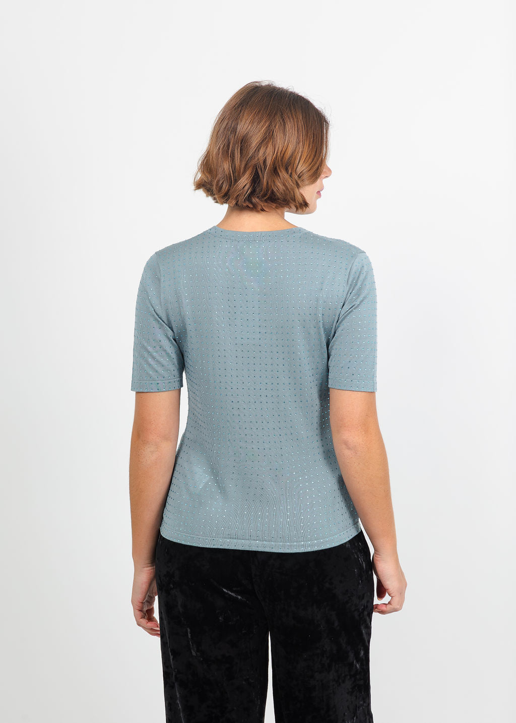 Marella Pacche Sequin Tee in Light Blue available at Barbara Katz