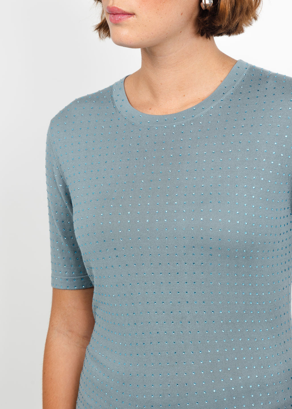 Marella Pacche Sequin Tee in Light Blue available at Barbara Katz