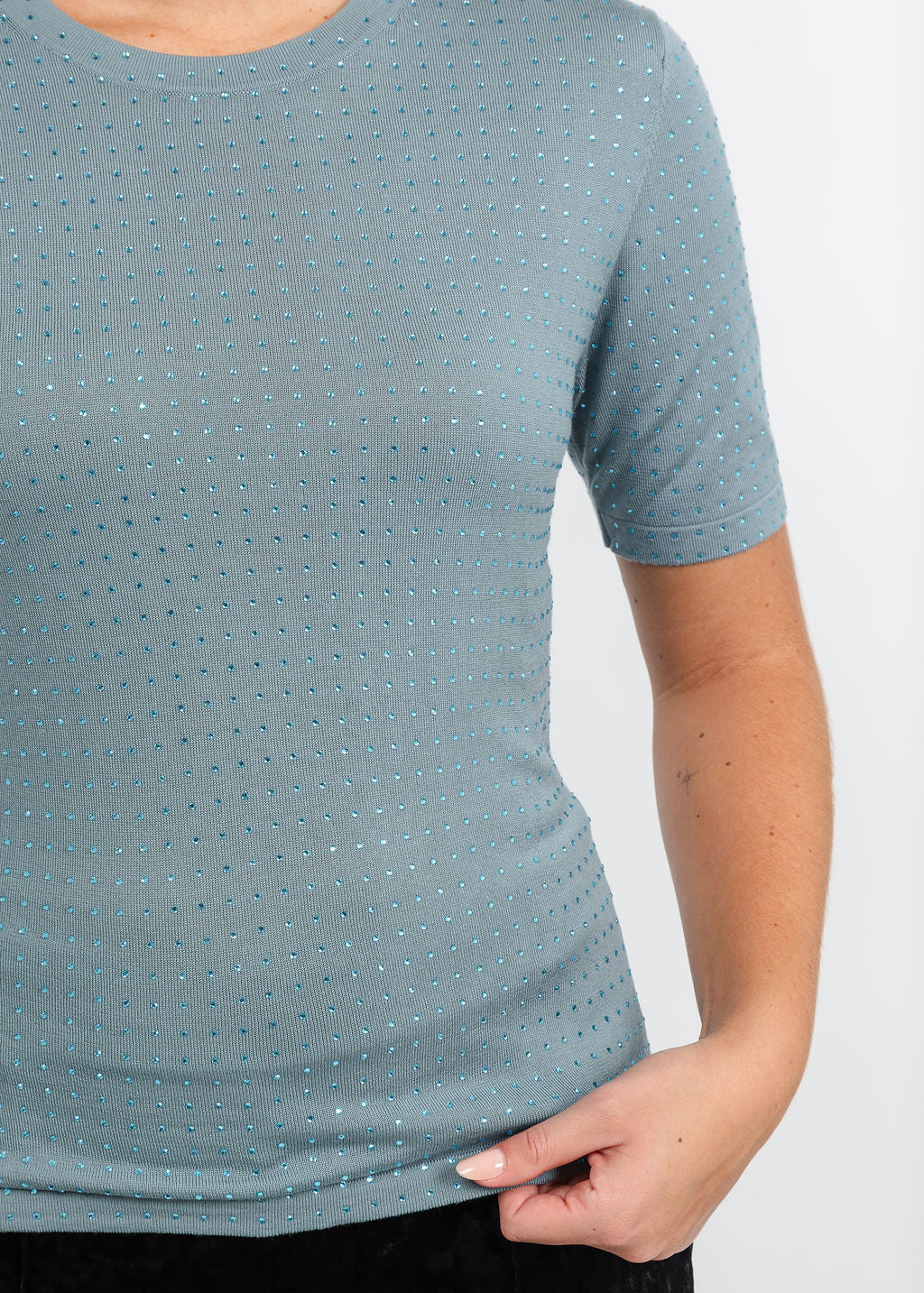 Marella Pacche Sequin Tee in Light Blue available at Barbara Katz