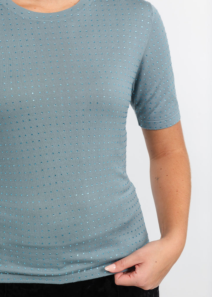 Marella Pacche Sequin Tee in Light Blue available at Barbara Katz