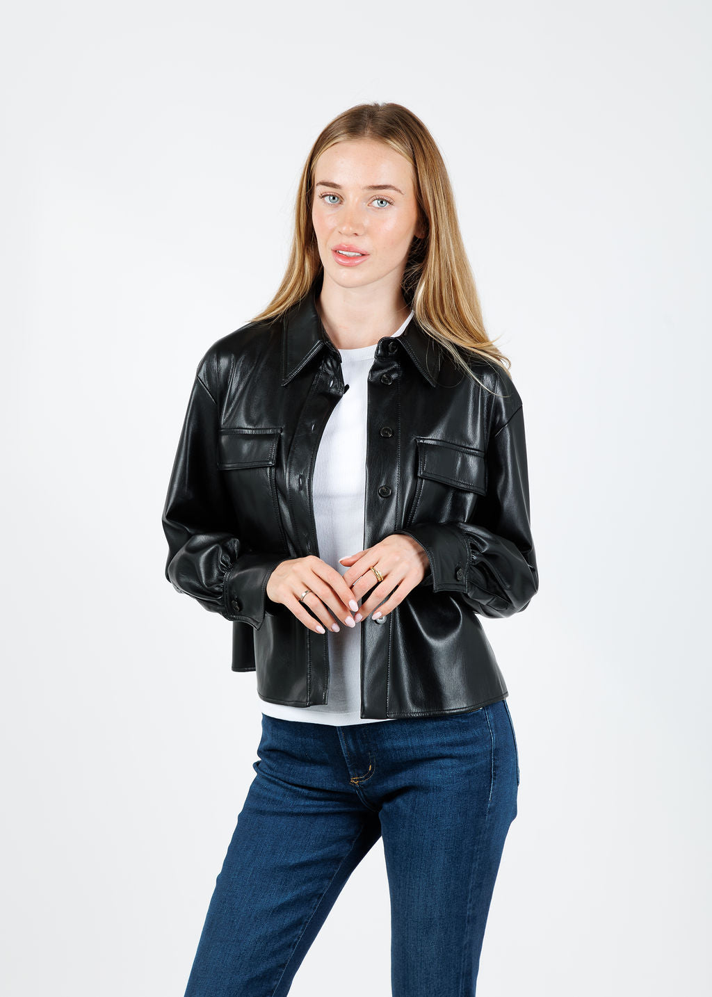 Marella Profilo Vegan Leather Jacket in Black available at Barbara Katz