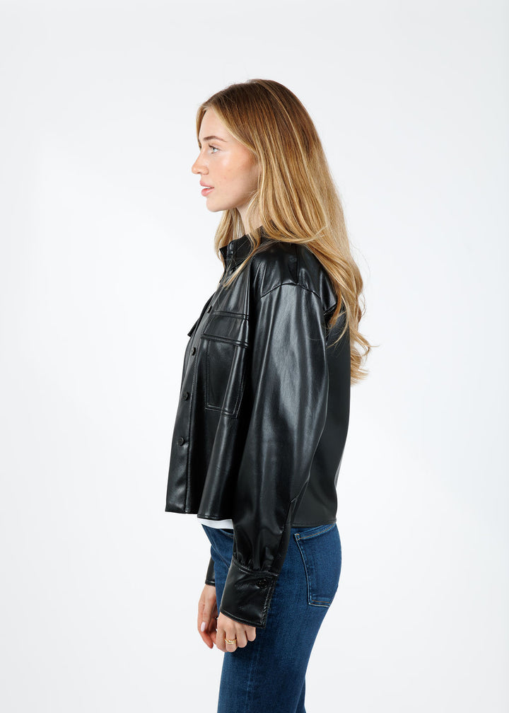 Marella Profilo Vegan Leather Jacket in Black available at Barbara Katz