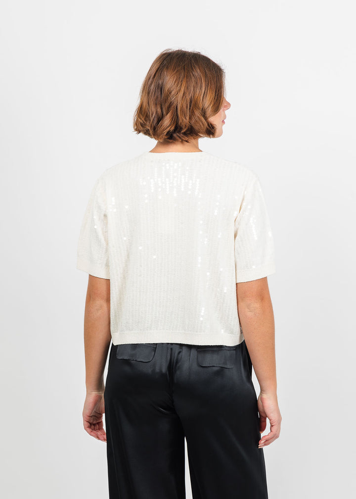 Marella Volto Sequin Boxy Tee in Cream available at Barbara Katz