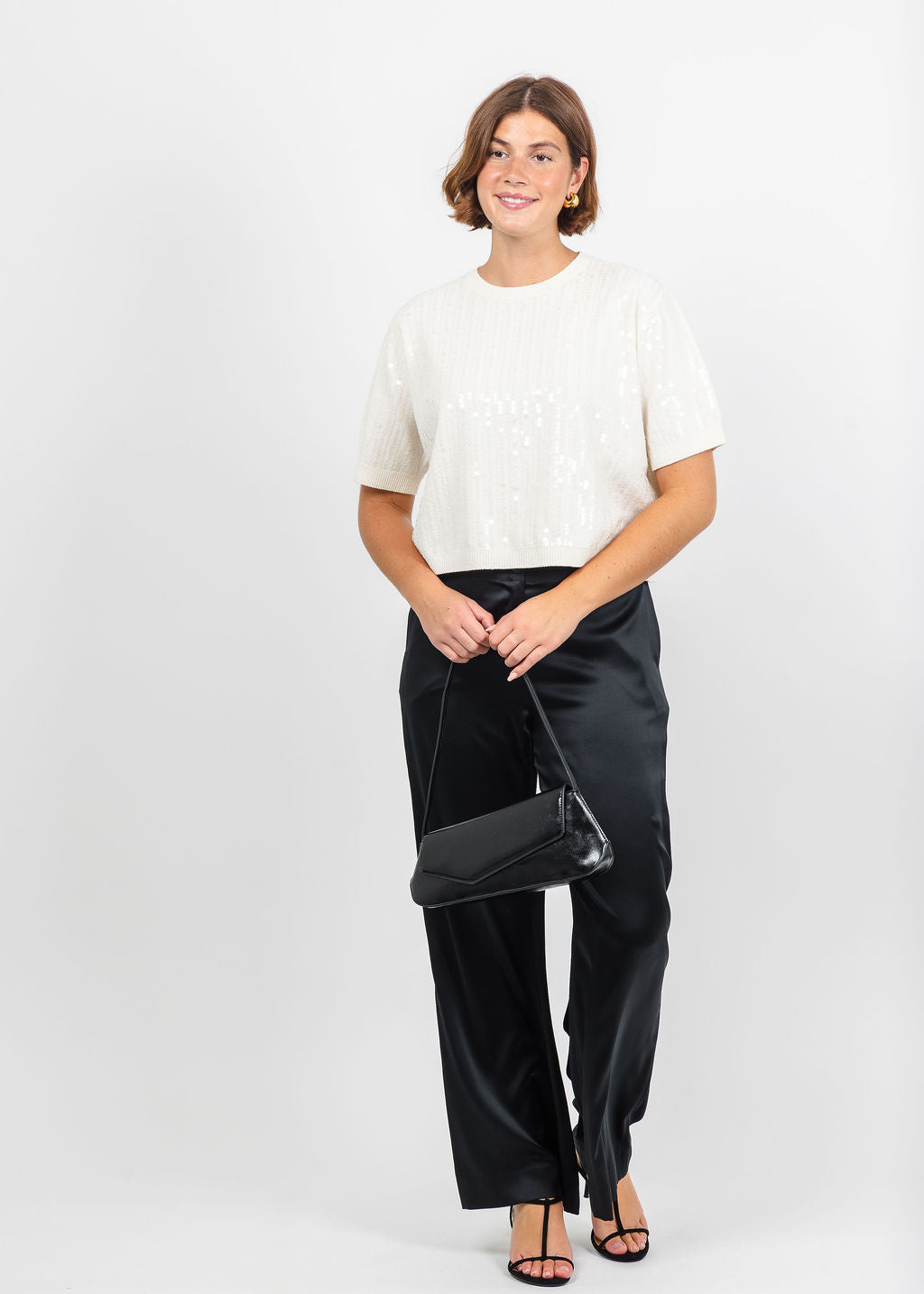 Marella Volto Sequin Boxy Tee in Cream available at Barbara Katz