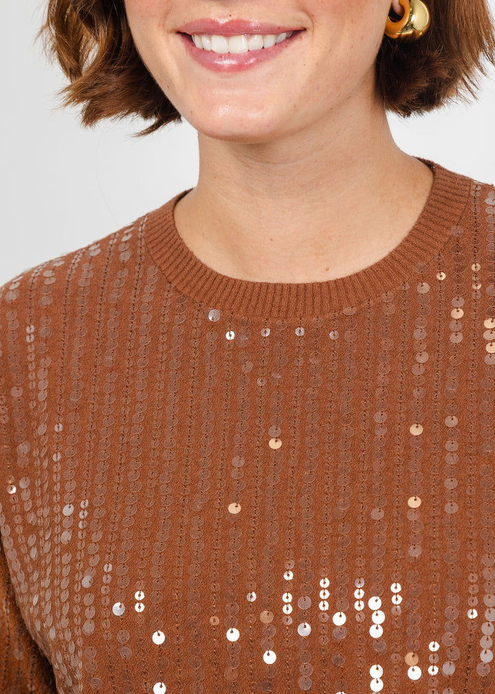 Marella Volto Sequin Boxy Tee in Tobacco Brown available at Barbara Katz