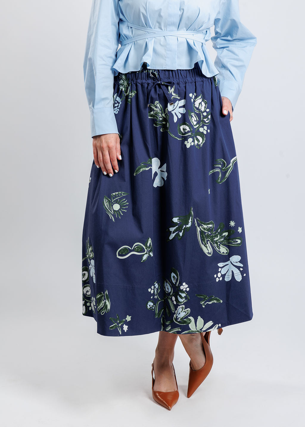 Marella Zambia Printed Skirt in Navy available at Barbara Katz