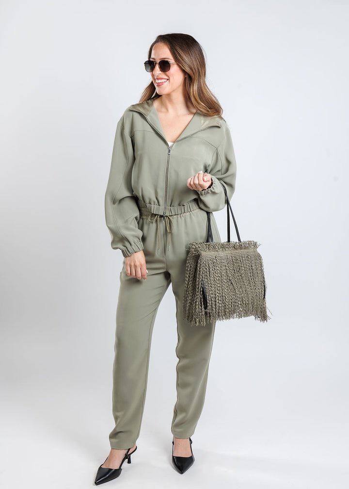 Marella Daria Jacket in Green paired with matching Marella Abitata Flowing Joggers in Green available at Barbara Katz