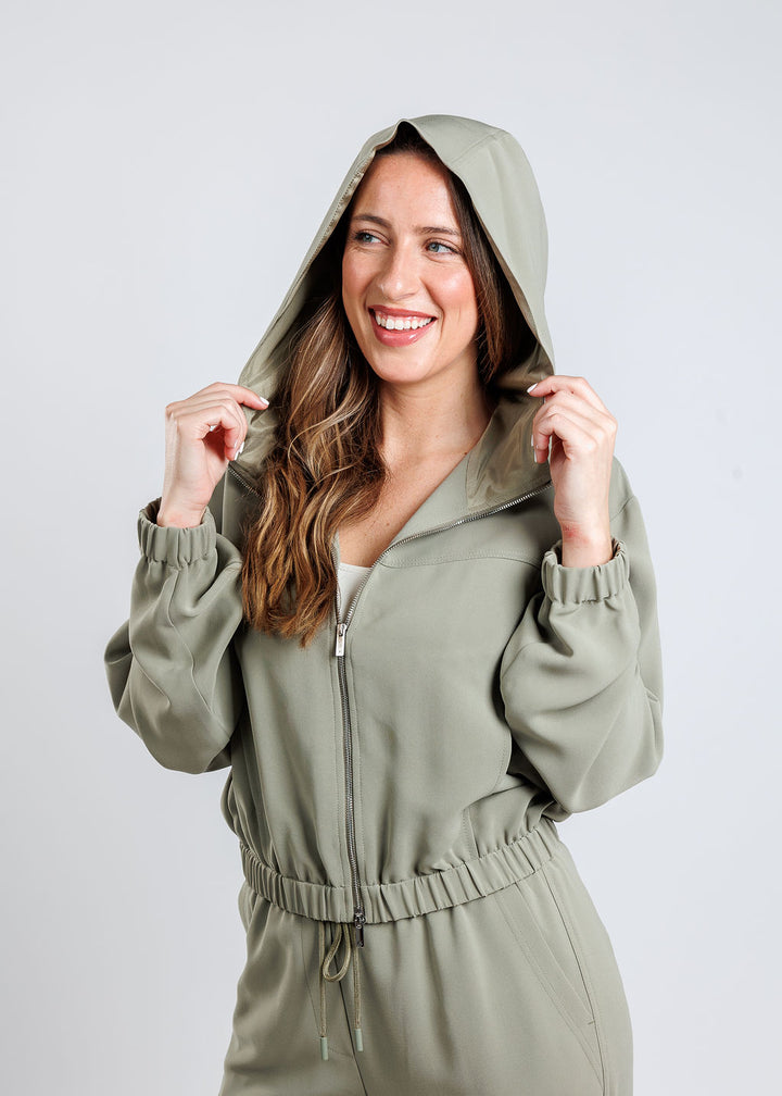 Marella Daria Jacket Hoodie in Green available at Barbara Katz