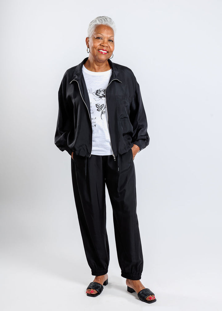 Marella Preside Jacket in Black paired with matching Marella Abetaia Long Trouser Pants in Black available at Barbara Katz