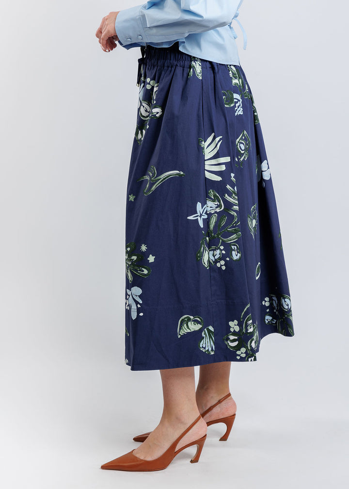 Marella Zambia Printed Midi Skirt in Navy available at Barbara Katz