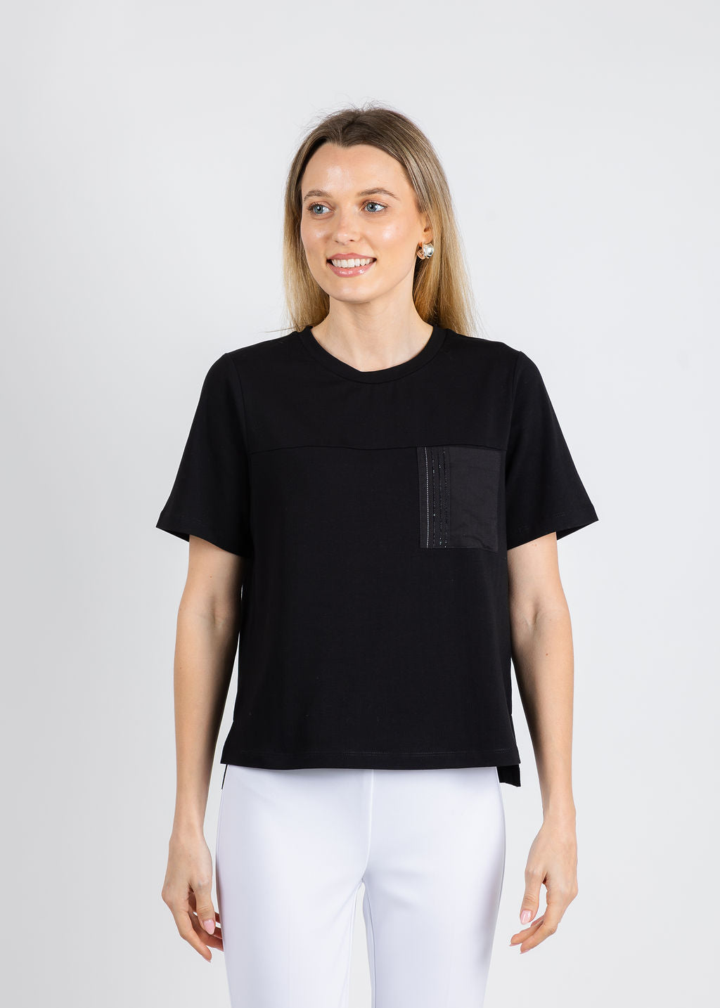 Margittes Beaded Pocket Tee in Black available at Barbara Katz