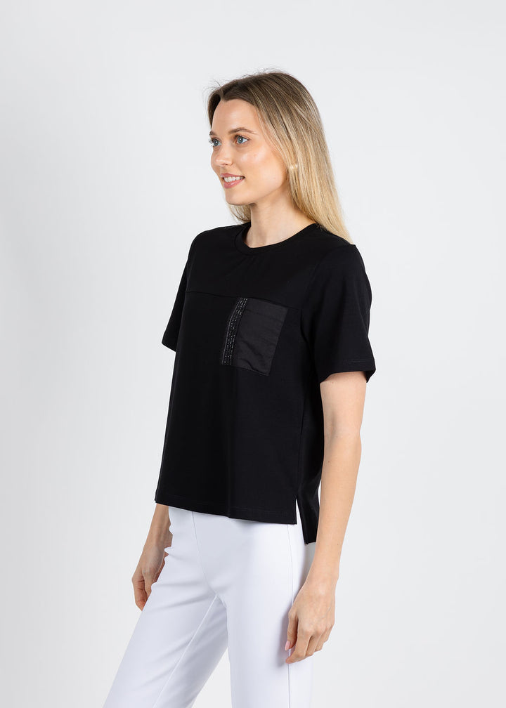 Margittes Beaded Pocket Tee in Black available at Barbara Katz